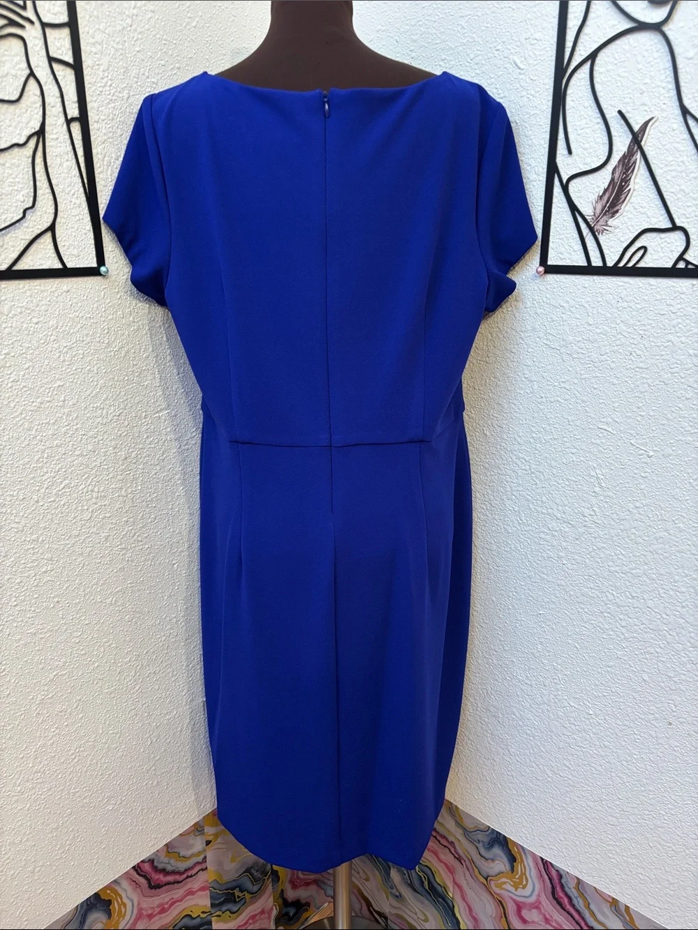Connected Apparel Vibrant Royal Blue Square-Neck Midi Dress Size 16